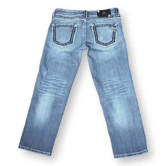Miss Me Contrast Stitched Boyfriend Fit Bling Cropped Denim US 26 - Picture 2 of 12